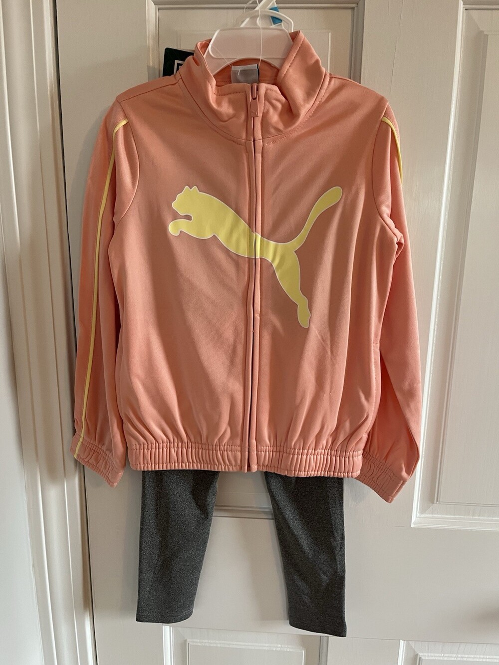 Puma Jacket Leggings Set Girls 5 Athletic Full Zip 2 Piece Outfit Peach New